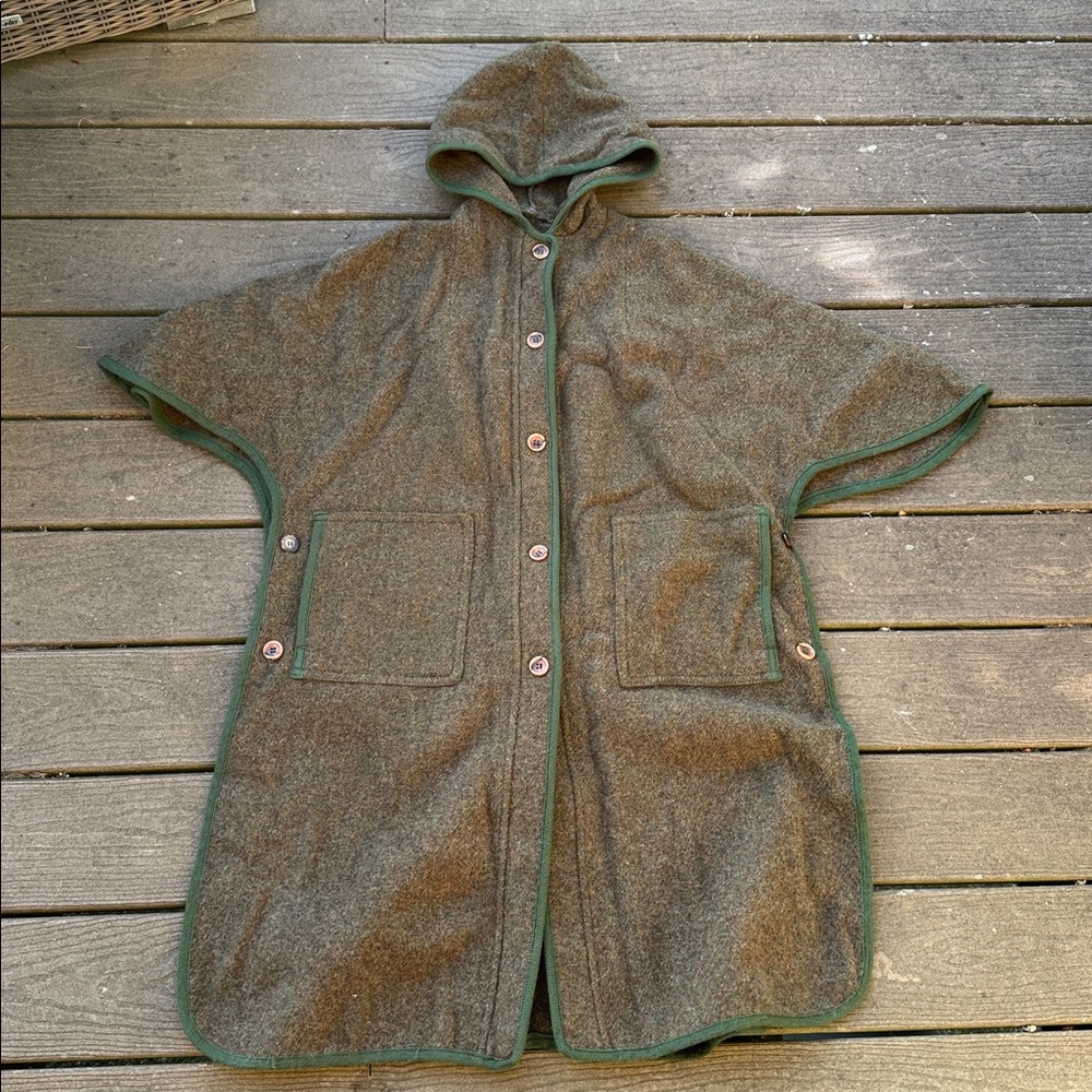 Vintage Hooded Wool Cape W/ Button Closure, One Size